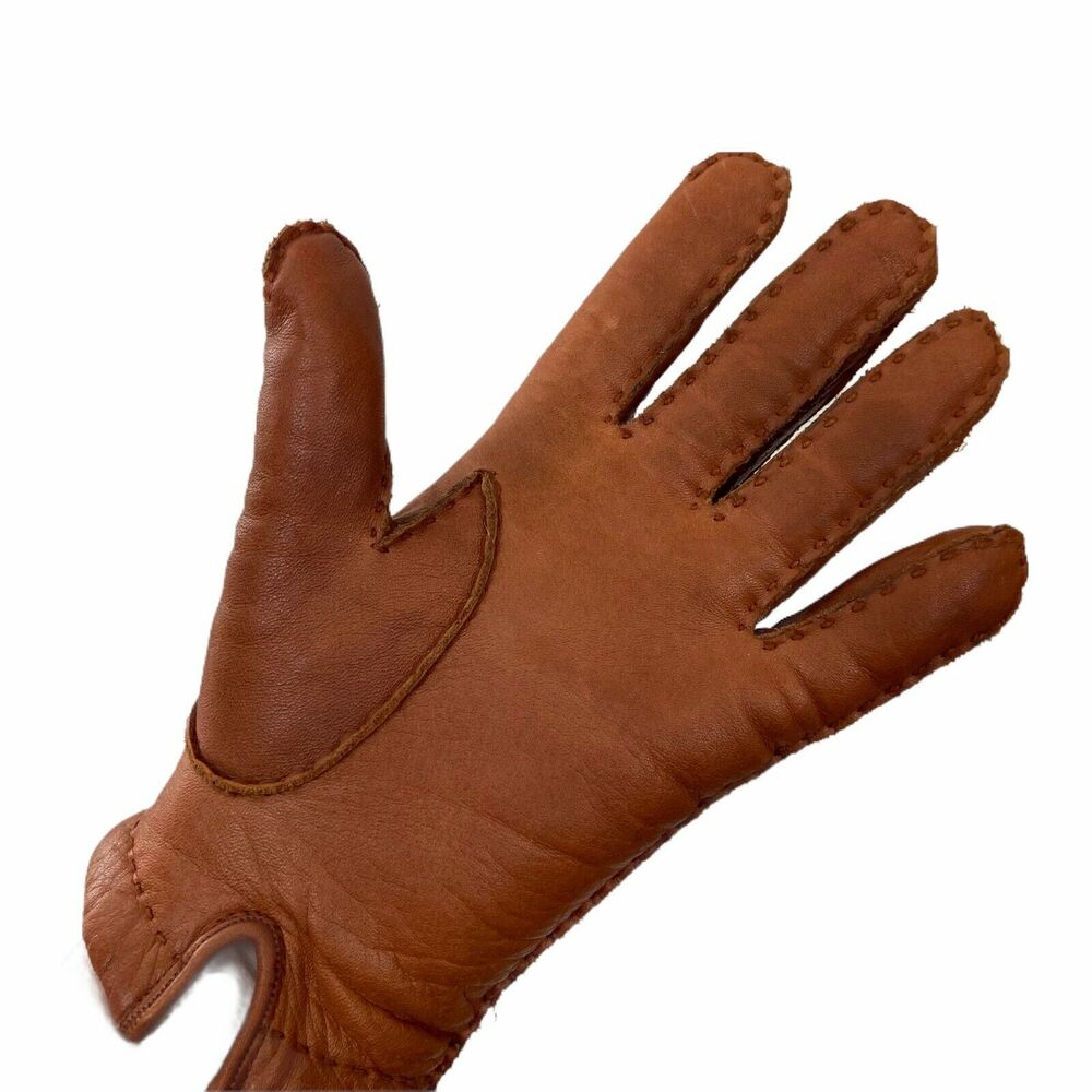 Leather Gloves Vintage Aris Women's Brown Soft Driving size Small - Picture 2 of 9